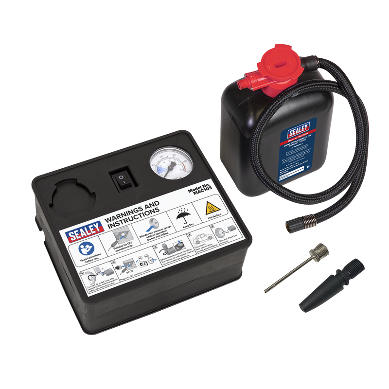 Sealey MAC10S 12V Tyre Inflator & Emergency Puncture Sealant Kit