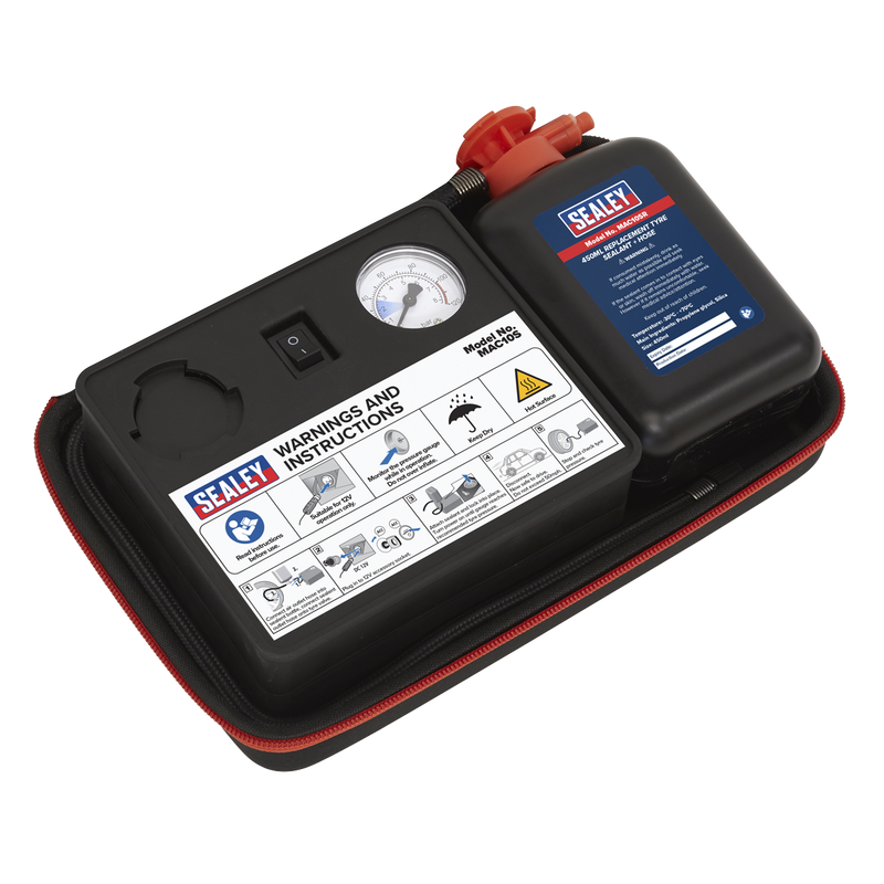 Sealey MAC10S 12V Tyre Inflator & Emergency Puncture Sealant Kit
