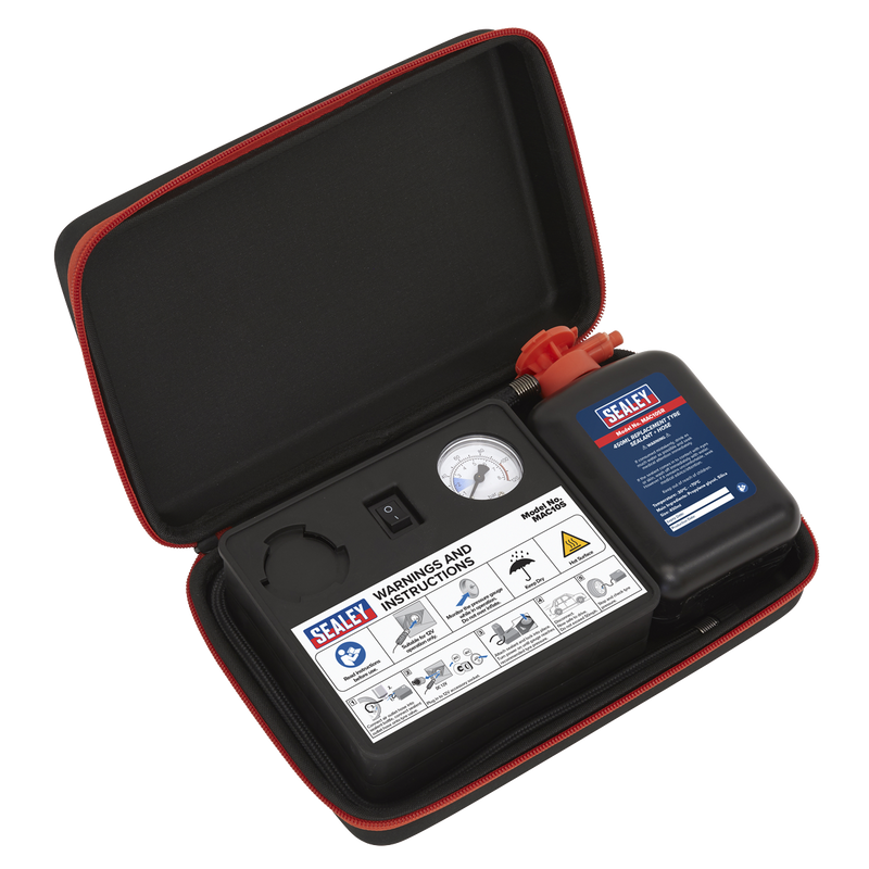 Sealey MAC10S 12V Tyre Inflator & Emergency Puncture Sealant Kit