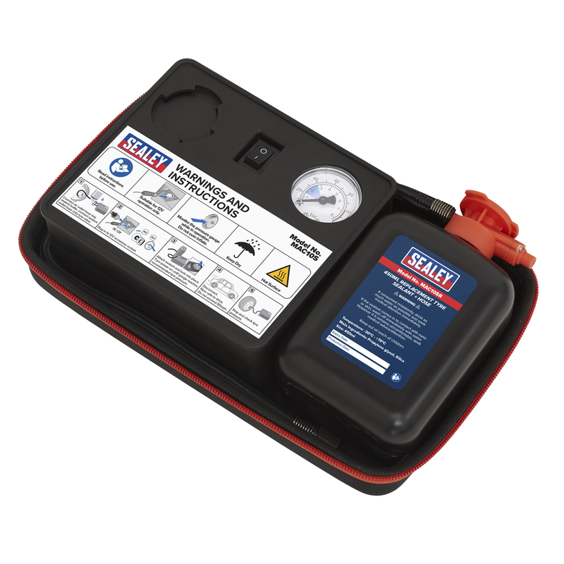 Sealey MAC10S 12V Tyre Inflator & Emergency Puncture Sealant Kit