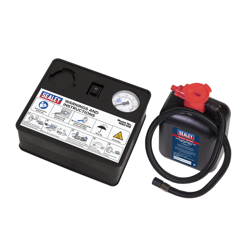 Sealey MAC10S 12V Tyre Inflator & Emergency Puncture Sealant Kit