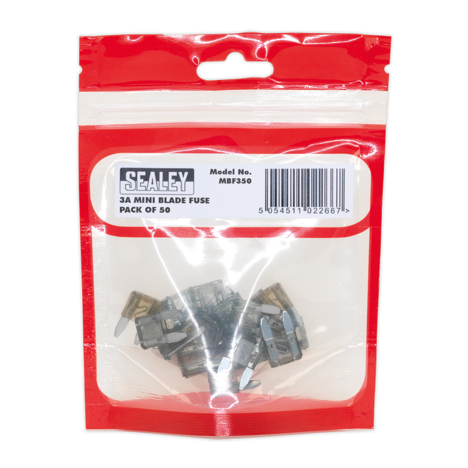 Sealey MBF350 3A Automotive MINI Blade Fuse - Pack of 50