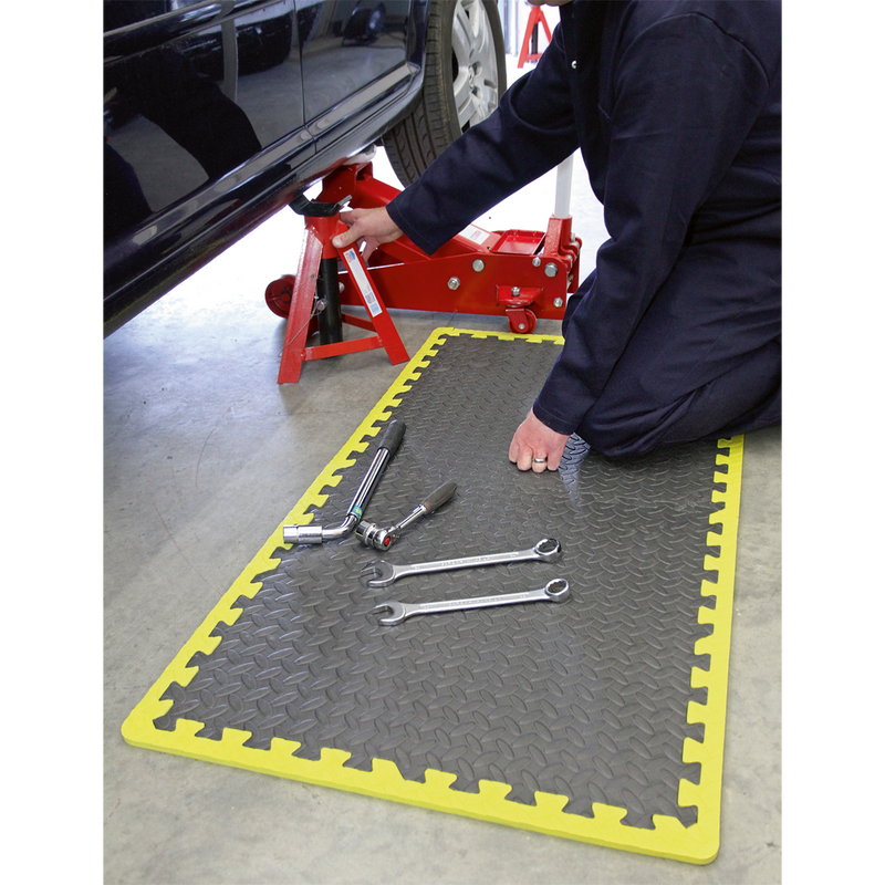Sealey MIC1218Y3 1240 x 1825mm Interlocking EVA Foam Workshop Mat Set with Hi-Vis Edges
