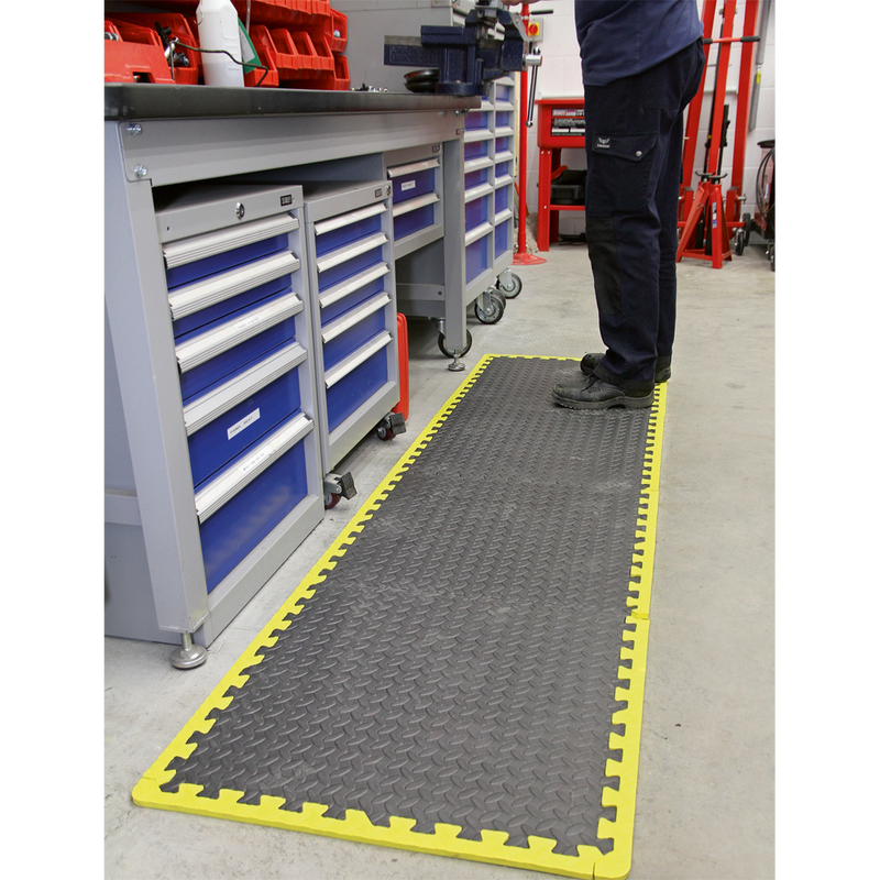 Sealey MIC1218Y3 1240 x 1825mm Interlocking EVA Foam Workshop Mat Set with Hi-Vis Edges