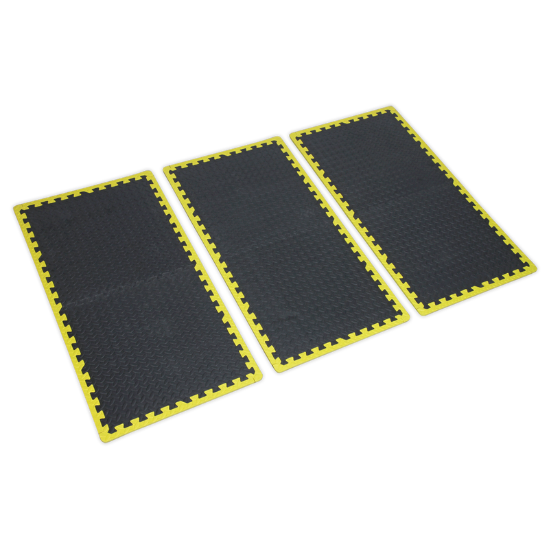 Sealey MIC1218Y3 1240 x 1825mm Interlocking EVA Foam Workshop Mat Set with Hi-Vis Edges