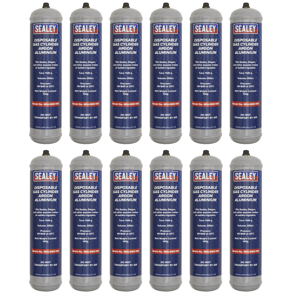 Sealey MIG/ARG/100/12 Gas Cylinder Disposable Argon 100g - Box of 12