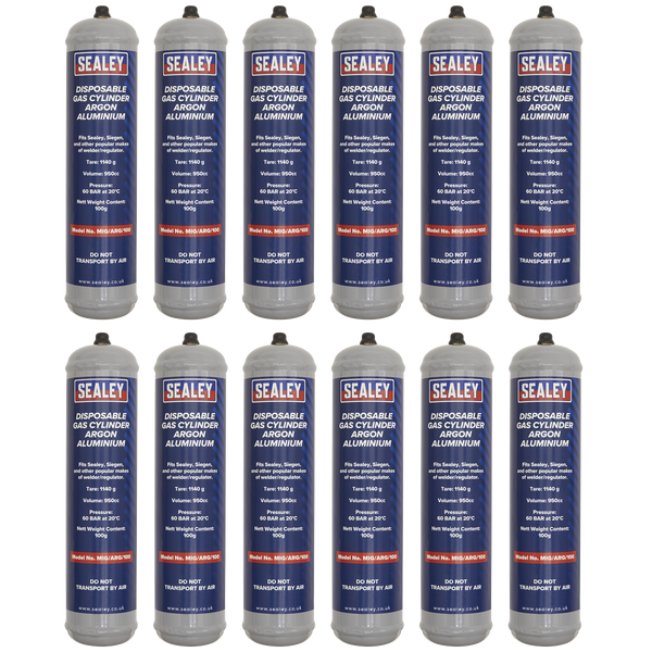 Sealey MIG/ARG/100/12 Gas Cylinder Disposable Argon 100g - Box of 12