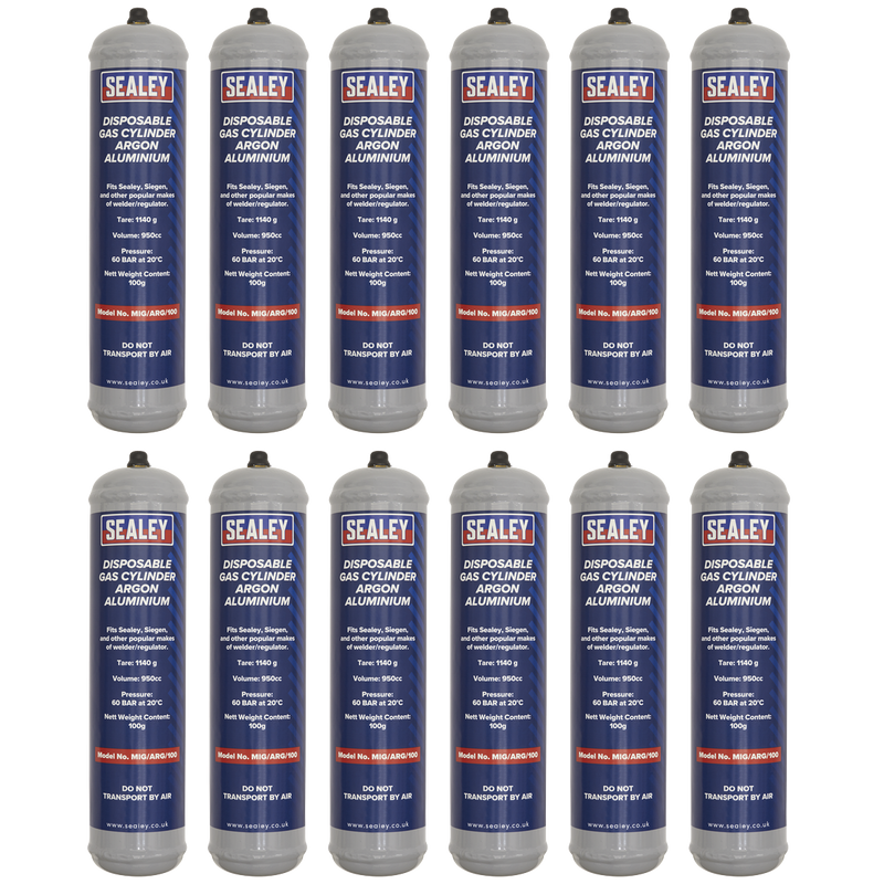 Sealey MIG/ARG/100/12 Gas Cylinder Disposable Argon 100g - Box of 12