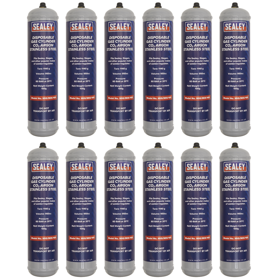 Sealey MIG/MIX/100/12 Gas Cylinder Disposable Carbon Dioxide/Argon 100g - Box of 12