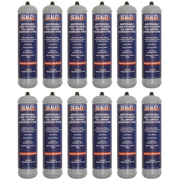 Sealey MIG/MIX/100/12 Gas Cylinder Disposable Carbon Dioxide/Argon 100g - Box of 12