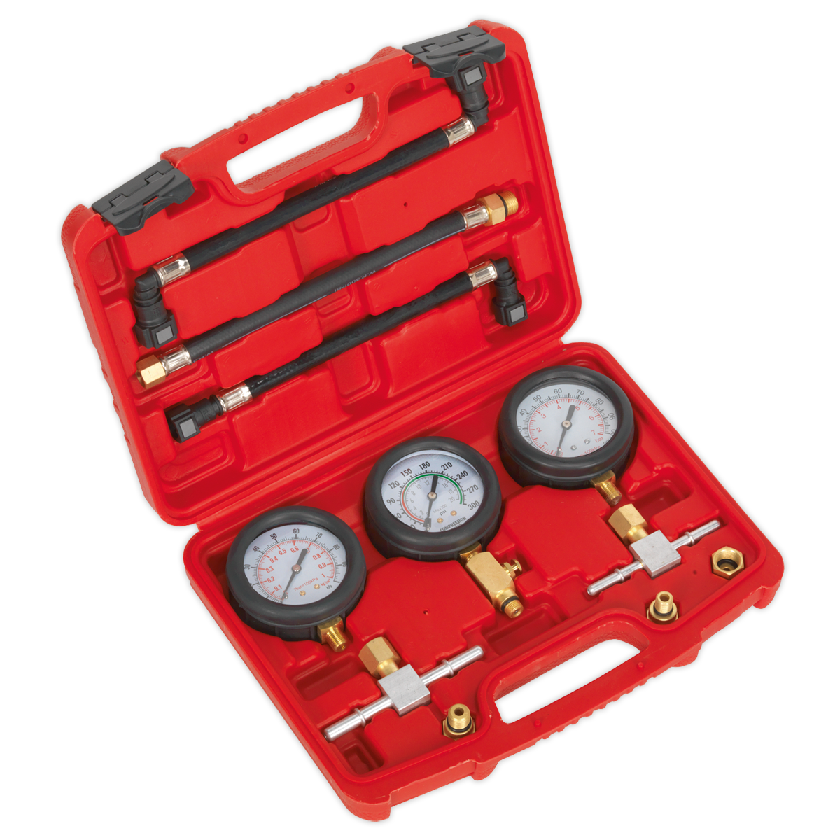 Sealey MS100 3pc Motorcycle Compression & Fuel Pressure Gauge Set