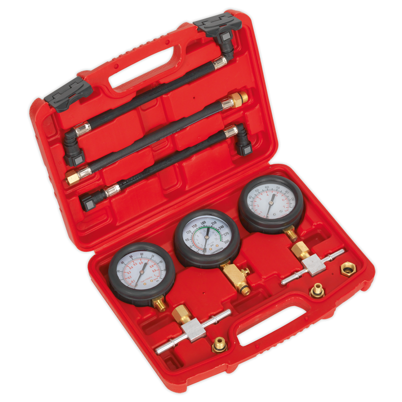 Sealey MS100 3pc Motorcycle Compression & Fuel Pressure Gauge Set
