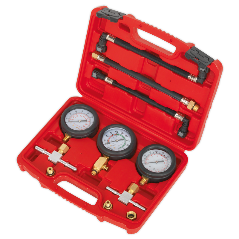 Sealey MS100 3pc Motorcycle Compression & Fuel Pressure Gauge Set