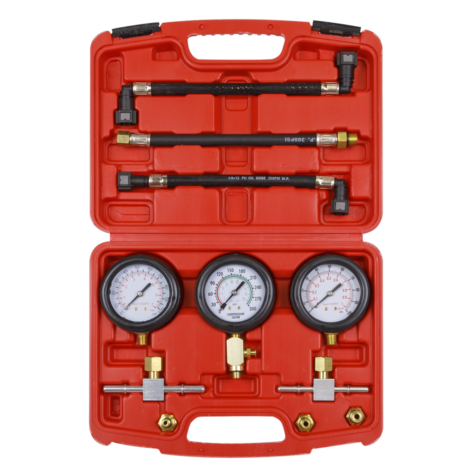 Sealey MS100 3pc Motorcycle Compression & Fuel Pressure Gauge Set