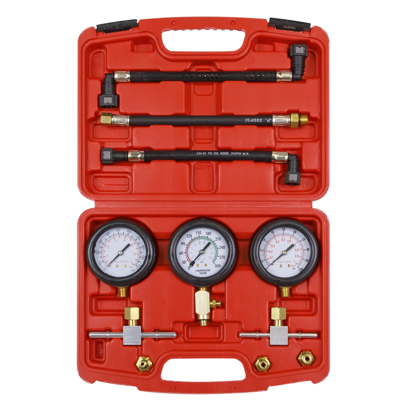 Sealey MS100 3pc Motorcycle Compression & Fuel Pressure Gauge Set