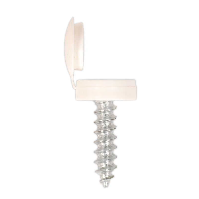Sealey NPW50 White Numberplate Screw with Flip Cap 4.2 x 19mm - Pack of 50