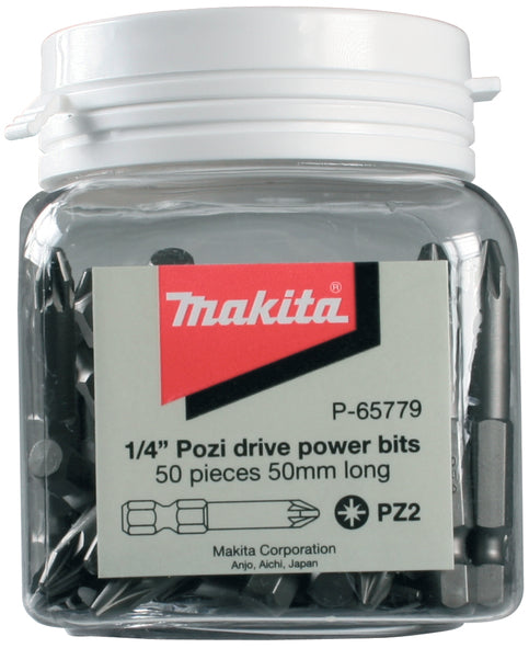 Makita P-65779 50 Piece PZ2 Screwdriver Bits 50mm In Tub