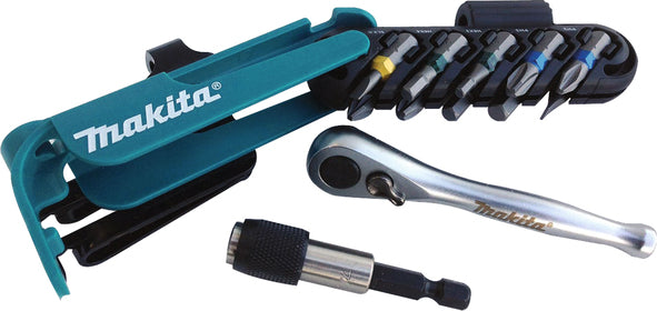 Makita P-79142 12 Piece Screwdriver Bit Set Colour Coded with Bit Holder and Ratchet
