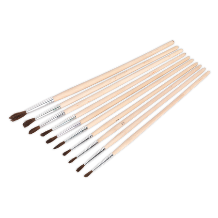 Sealey PB2 10pc Wooden Handled Touch-Up Paint Brush Assortment