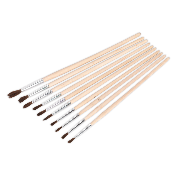 Sealey PB2 10pc Wooden Handled Touch-Up Paint Brush Assortment