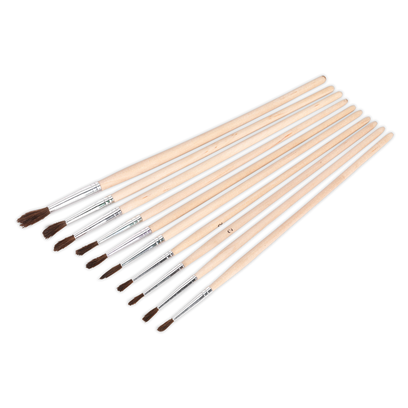 Sealey PB2 10pc Wooden Handled Touch-Up Paint Brush Assortment