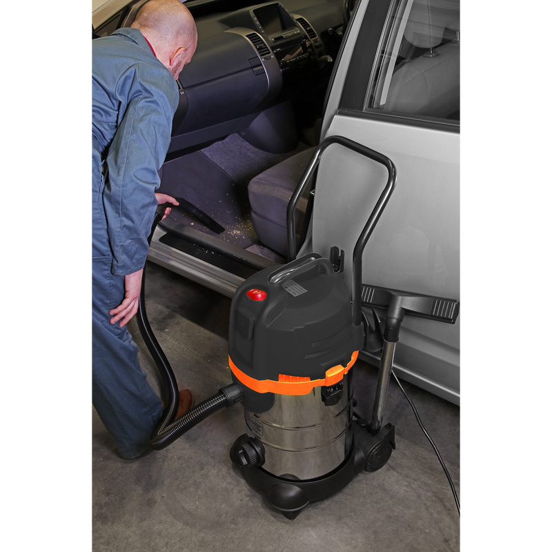 Sealey PC300BL 30L Bagless Wet & Dry Industrial Vacuum Cleaner 1200W Stainless Steel Drum