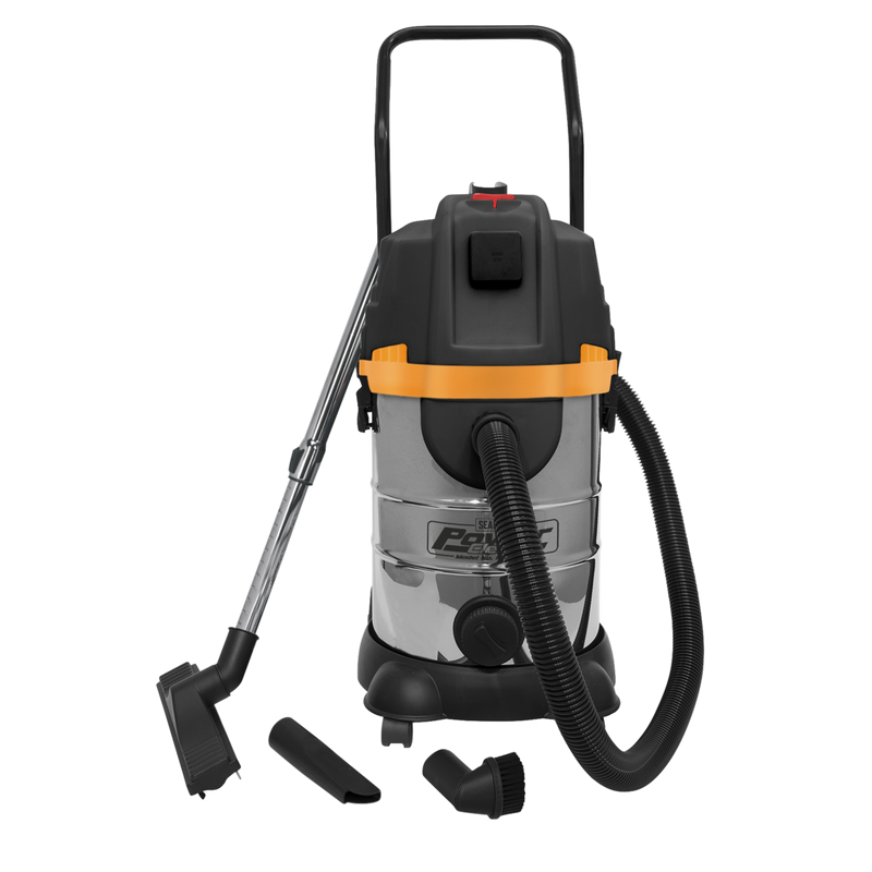 Sealey PC300BL 30L Bagless Wet & Dry Industrial Vacuum Cleaner 1200W Stainless Steel Drum