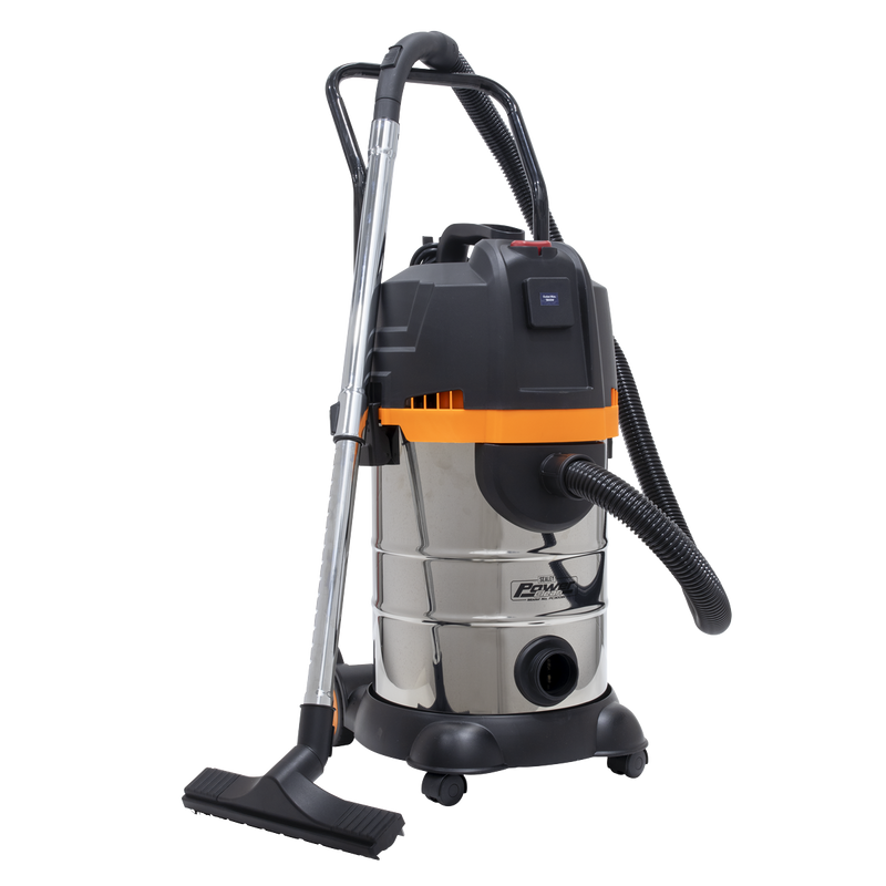 Sealey PC300BL 30L Bagless Wet & Dry Industrial Vacuum Cleaner 1200W Stainless Steel Drum