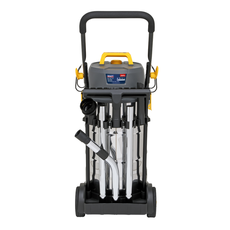 Sealey PC380M110V 38L Dust-Free Wet  Dry Industrial Vacuum Cleaner Stainless Steel Drum M Class Filtration
