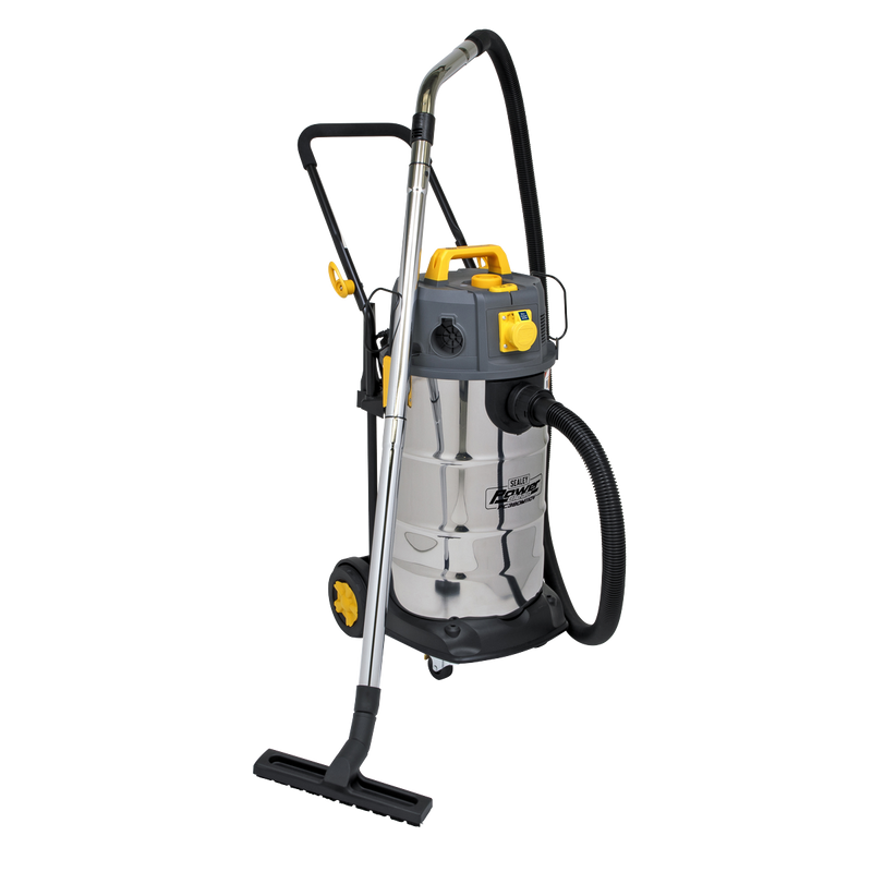 Sealey PC380M110V 38L Dust-Free Wet & Dry Industrial Vacuum Cleaner Stainless Steel Drum M Class Filtration