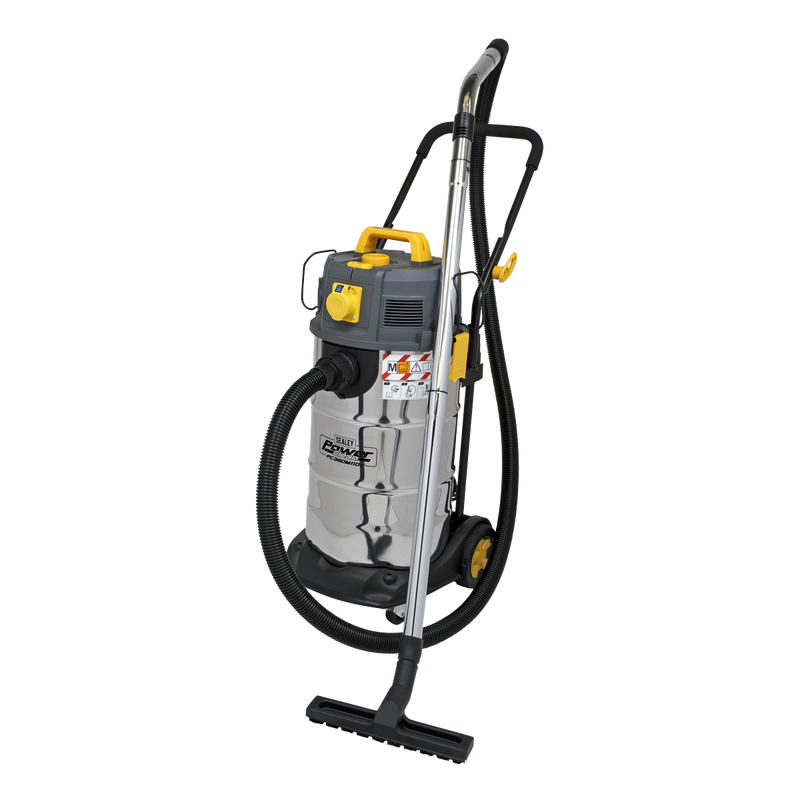 Sealey PC380M110V 38L Dust-Free Wet  Dry Industrial Vacuum Cleaner Stainless Steel Drum M Class Filtration