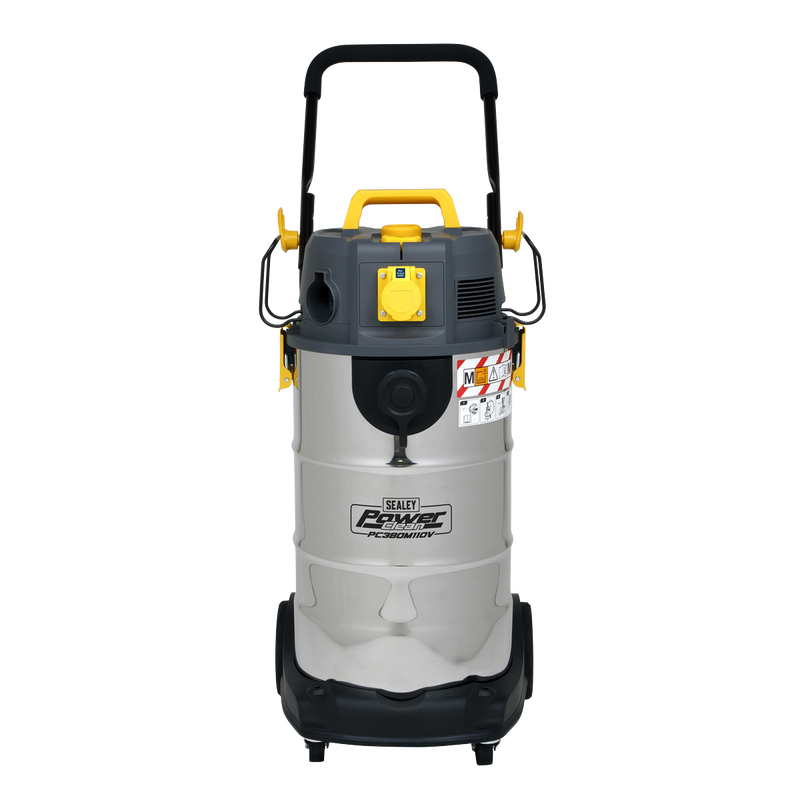 Sealey PC380M110V 38L Dust-Free Wet  Dry Industrial Vacuum Cleaner Stainless Steel Drum M Class Filtration