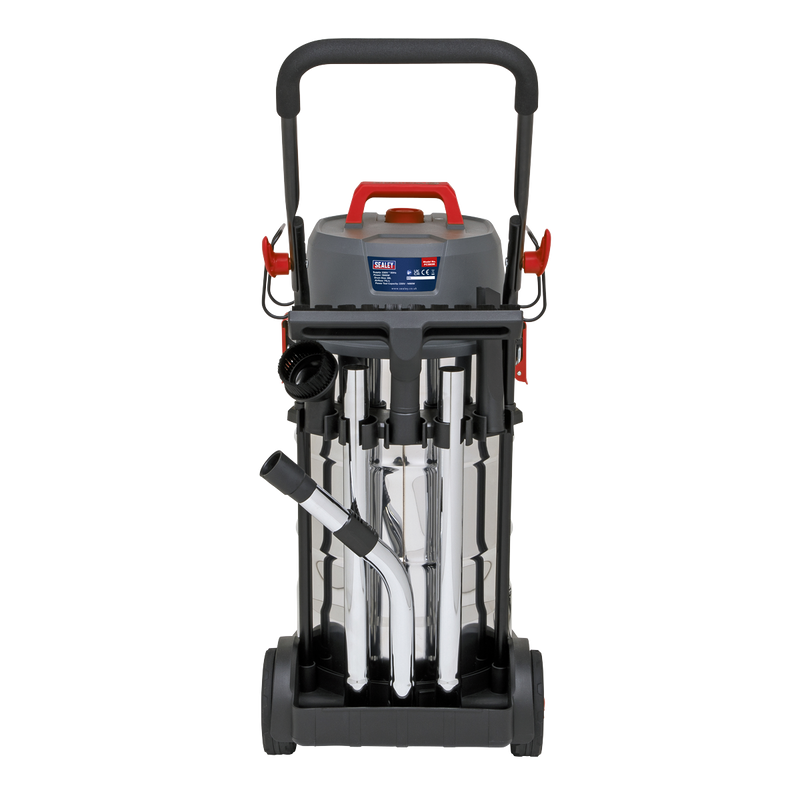 Sealey PC380M 38L Dust-Free Wet  Dry Industrial Vacuum Cleaner Stainless Steel Drum M Class Filtration