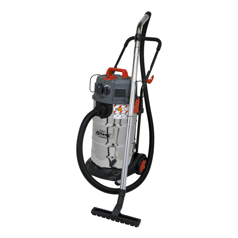 Sealey PC380M 38L Dust-Free Wet  Dry Industrial Vacuum Cleaner Stainless Steel Drum M Class Filtration