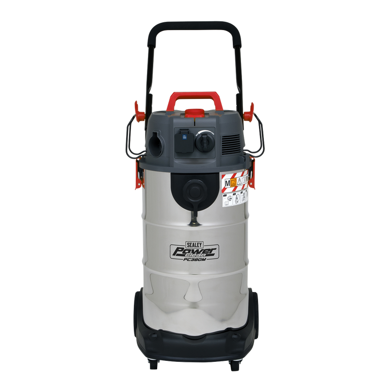 Sealey PC380M 38L Dust-Free Wet  Dry Industrial Vacuum Cleaner Stainless Steel Drum M Class Filtration