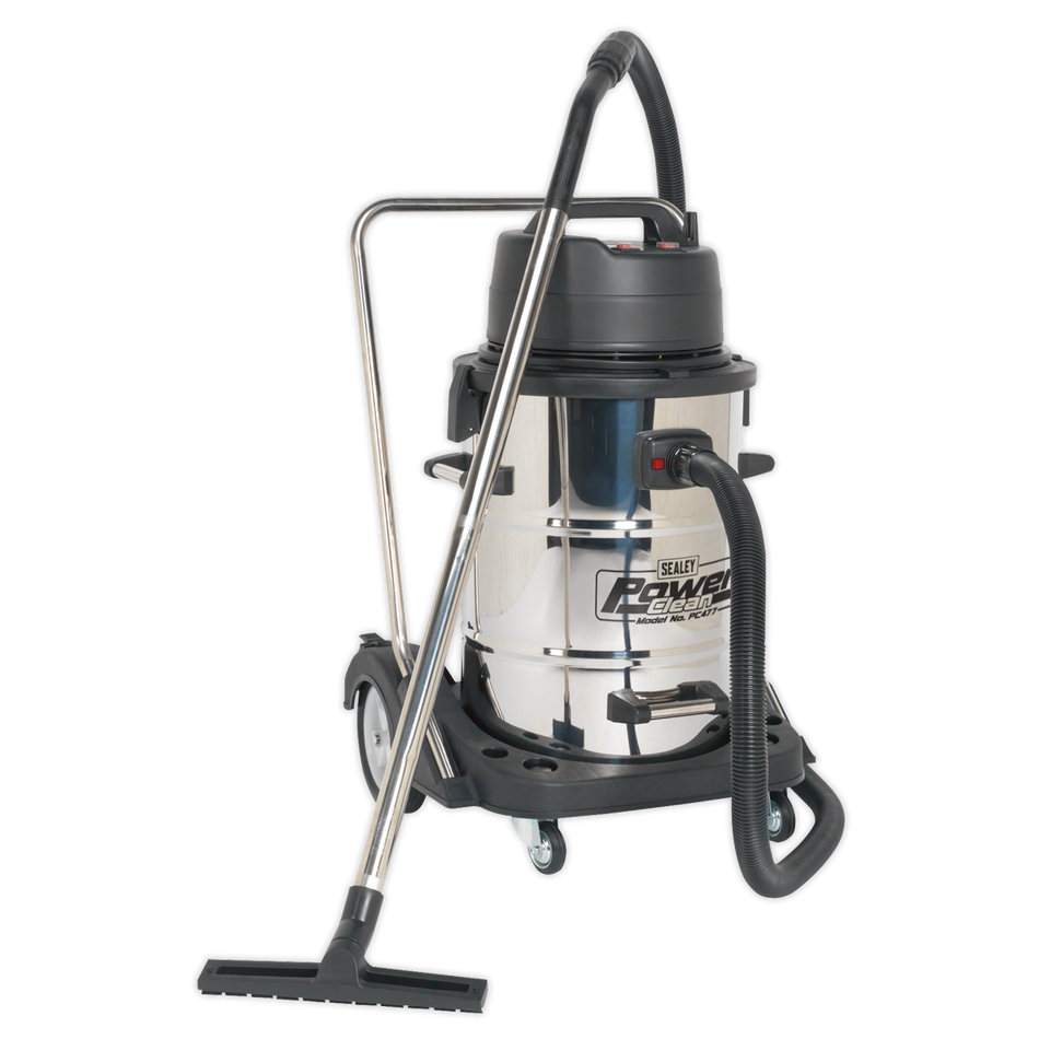 Sealey PC477 77L Wet & Dry Industrial Vacuum Cleaner 2400W Stainless Steel Drum with Swivel Emptying