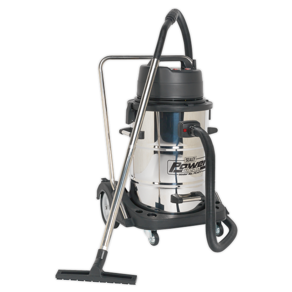 Sealey PC477 77L Wet & Dry Industrial Vacuum Cleaner 2400W Stainless Steel Drum with Swivel Emptying