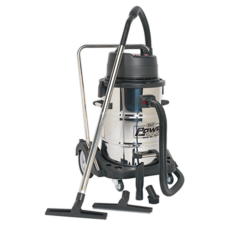 Sealey PC477 77L Wet & Dry Industrial Vacuum Cleaner 2400W Stainless Steel Drum with Swivel Emptying