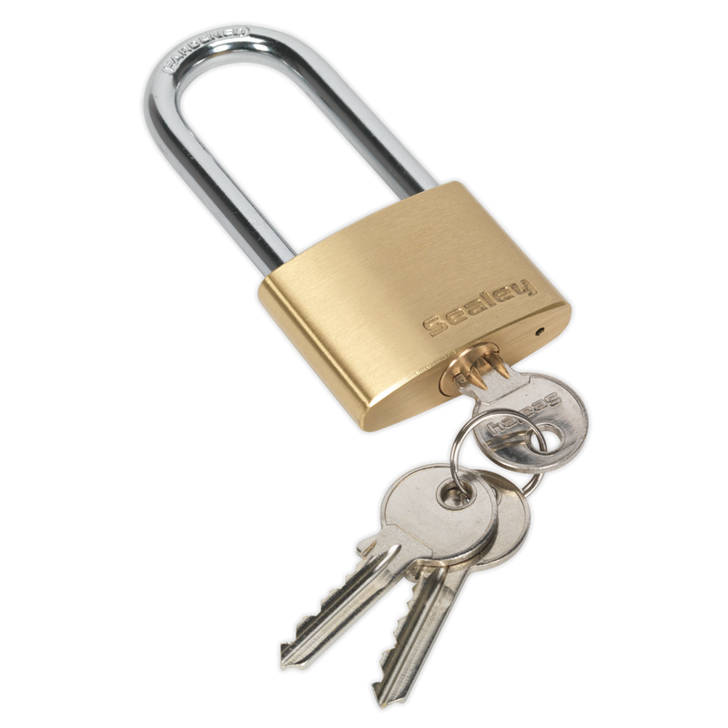 Sealey PL102L 50mm Brass Body Long Shackle Padlock