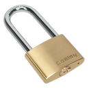 Sealey PL102L 50mm Brass Body Long Shackle Padlock