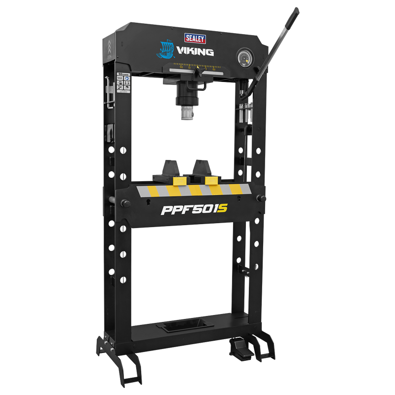 Sealey PPF501S Viking Air/Hydraulic Press 50 Tonne Floor Type with Sliding Ram and Foot Pedal