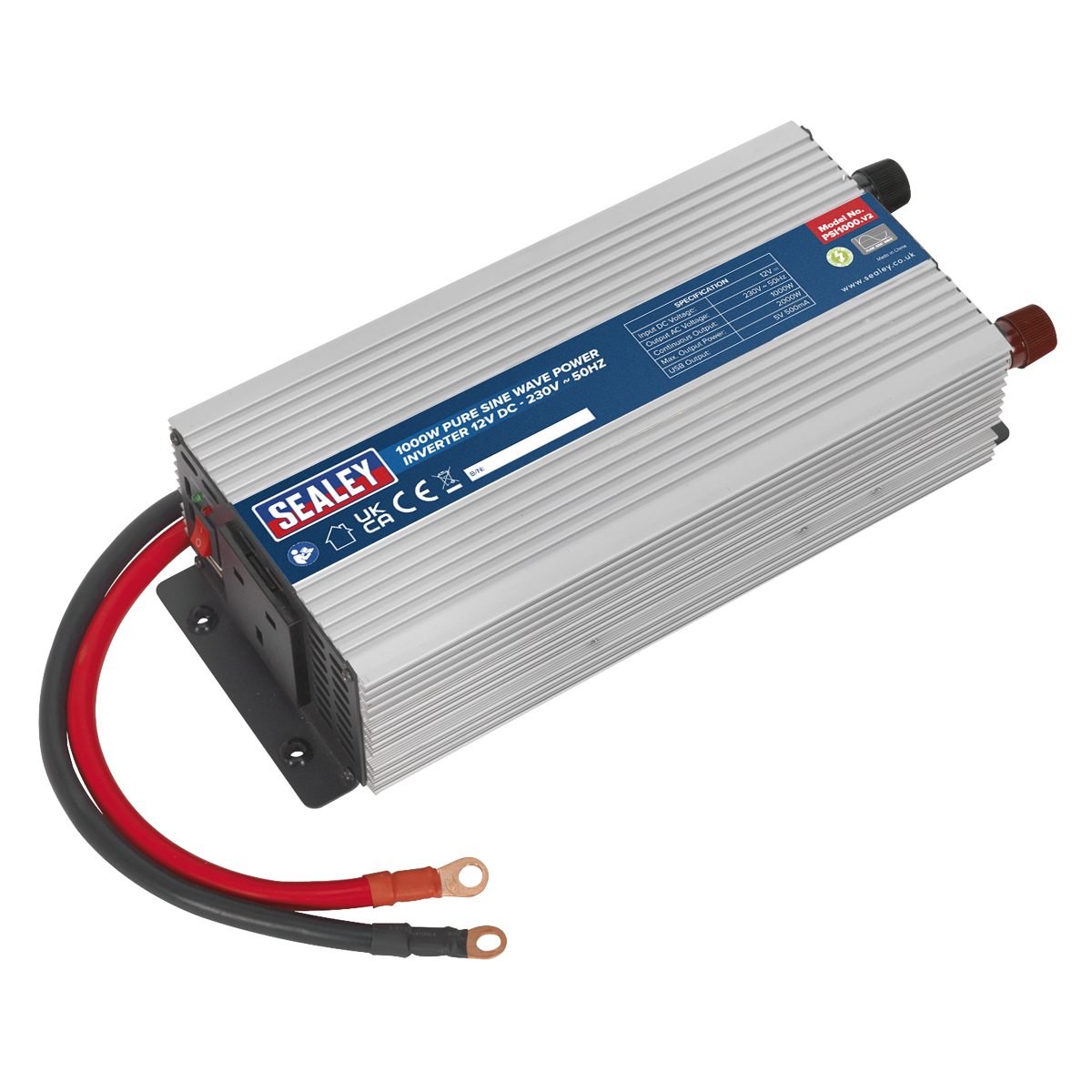 Sealey PSI1000 1000W Pure Sine Wave Power Inverter 12V DC - 230V ~ 50Hz