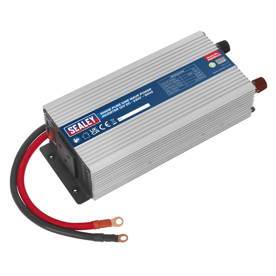 Sealey PSI1000 1000W Pure Sine Wave Power Inverter 12V DC - 230V ~ 50Hz