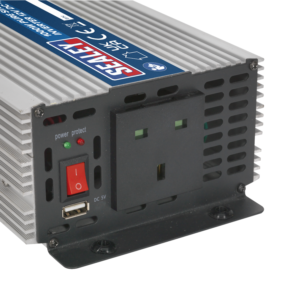 Sealey PSI1000 1000W Pure Sine Wave Power Inverter 12V DC - 230V ~ 50Hz