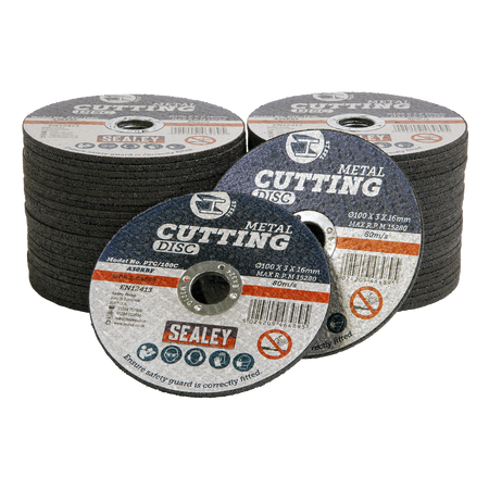 Sealey PTC/100C50 100 x 3mm Cutting Disc 16mm Bore Pack of 50