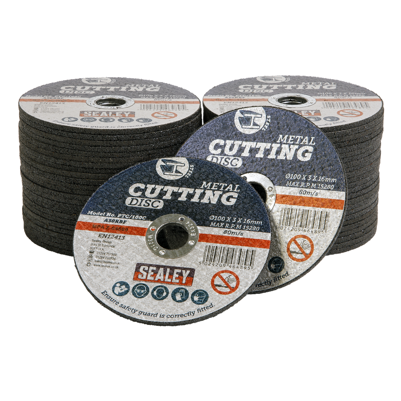 Sealey PTC/100C50 100 x 3mm Cutting Disc 16mm Bore Pack of 50