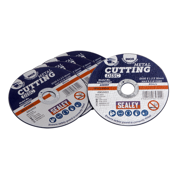 Sealey PTC/100CET5 100 x 1.2mm Cutting Disc 16mm Bore - Pack of 5