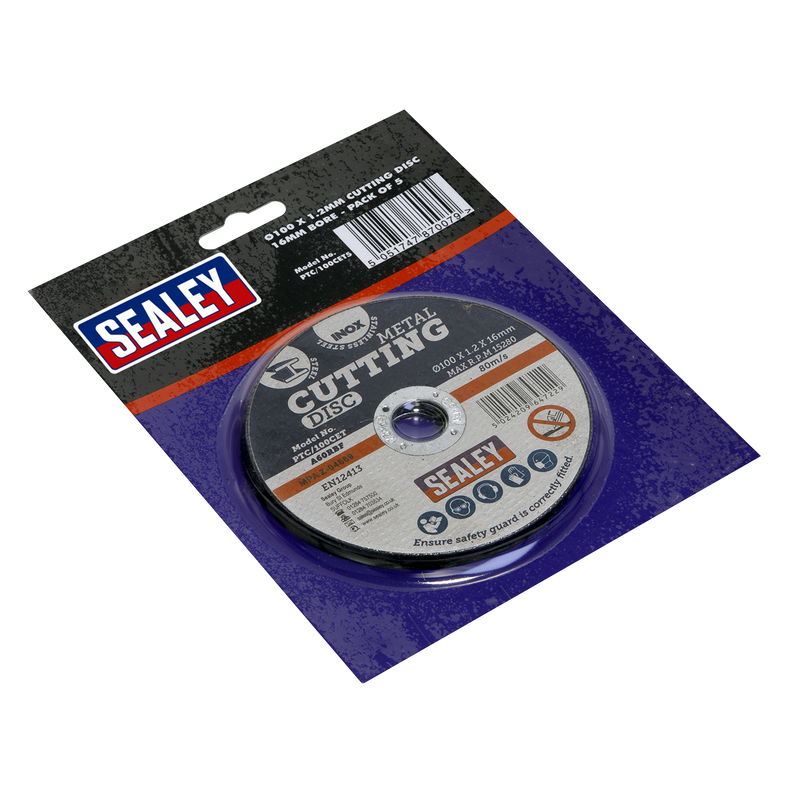 Sealey PTC/100CET5 100 x 1.2mm Cutting Disc 16mm Bore - Pack of 5