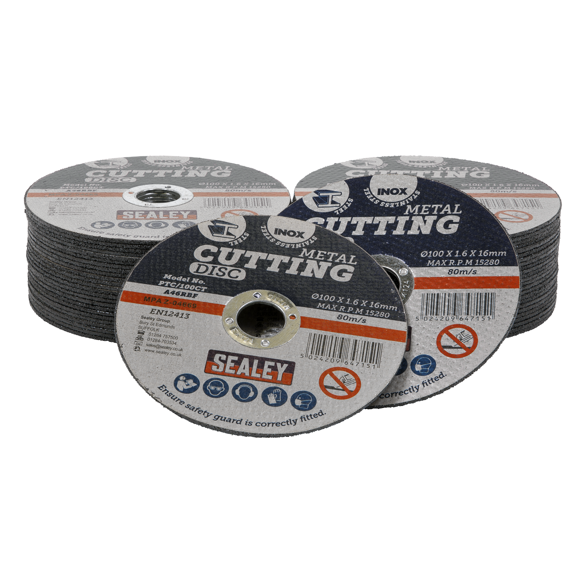 Sealey PTC/100CT50 100 x 1.6mm Cutting Disc 16mm Bore Pack of 50