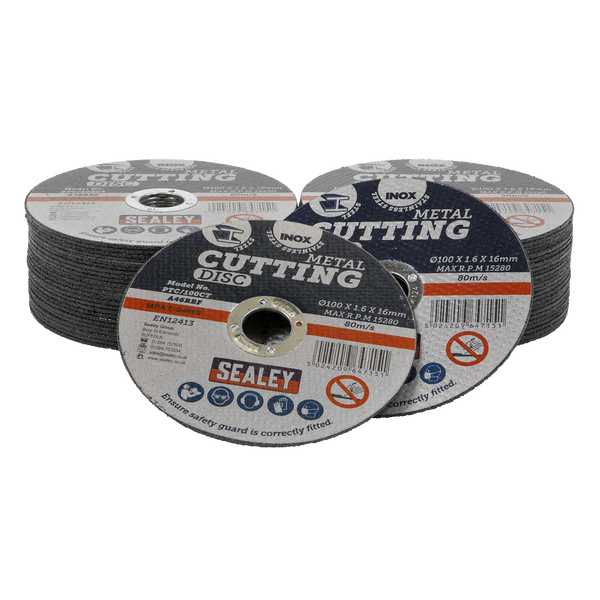 Sealey PTC/100CT50 100 x 1.6mm Cutting Disc 16mm Bore Pack of 50